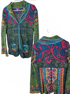 IVKO women’s L/40 100% merino wool sweater floral vibrant dopamine maximalist